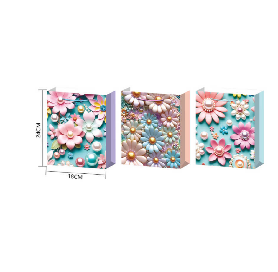 Set x12 Bolsa de Regalo Mediana Flores 3D Pastel 18x24x8 5cm-6