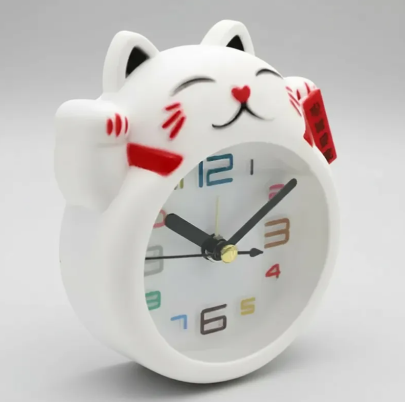 Reloj Despertador Gato De La Suerte Blanco O Amarillo-3