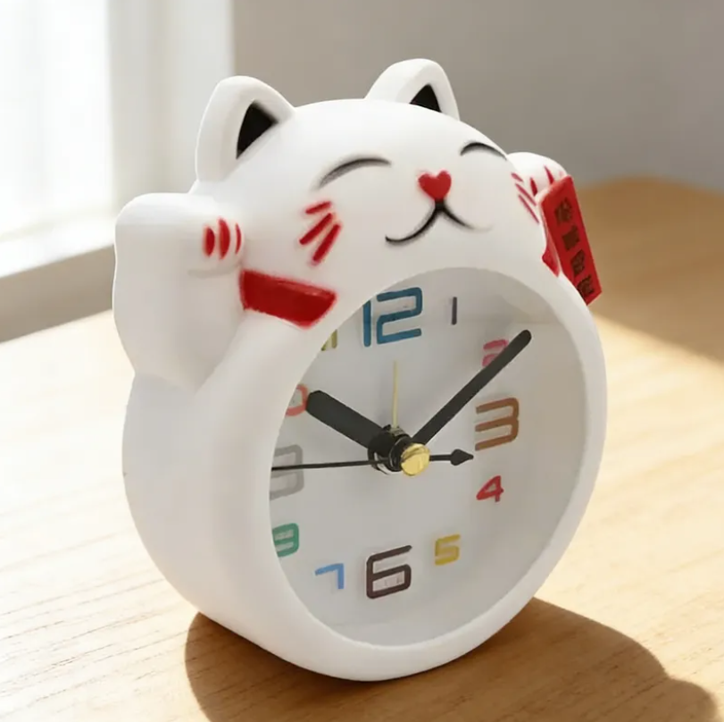 Reloj Despertador Gato De La Suerte Blanco O Amarillo-7