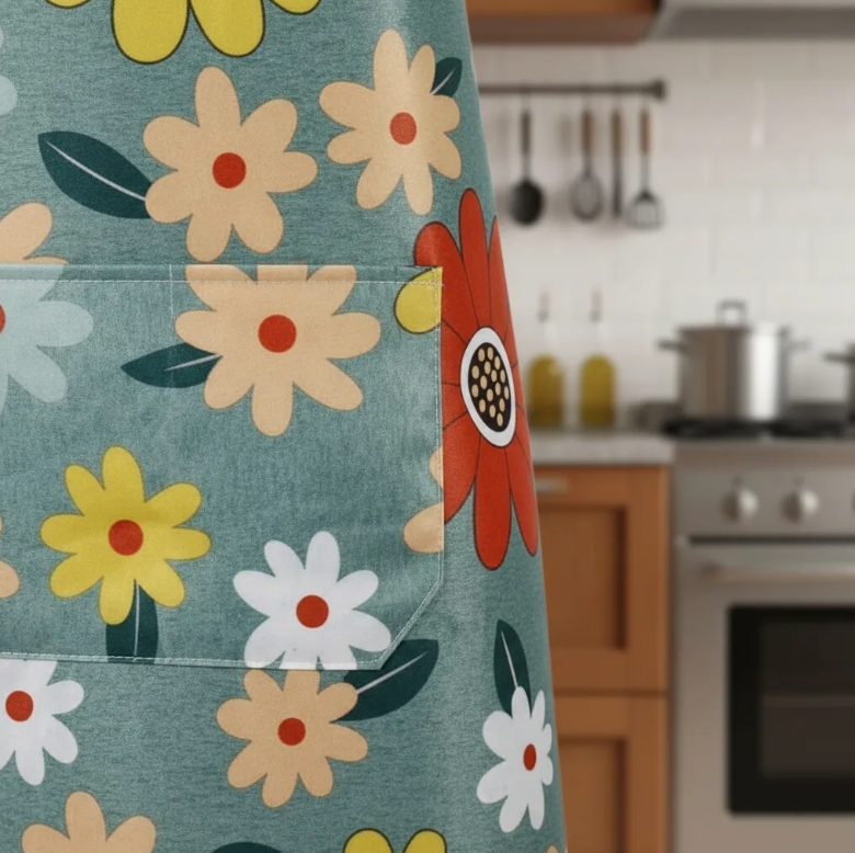 Delantal Cocina Impermeable Flores Ajustable Bolsillo-2