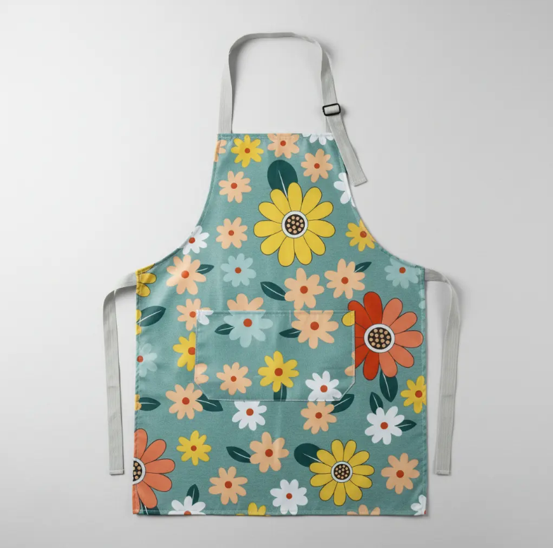 Delantal Cocina Impermeable Flores Ajustable Bolsillo-3