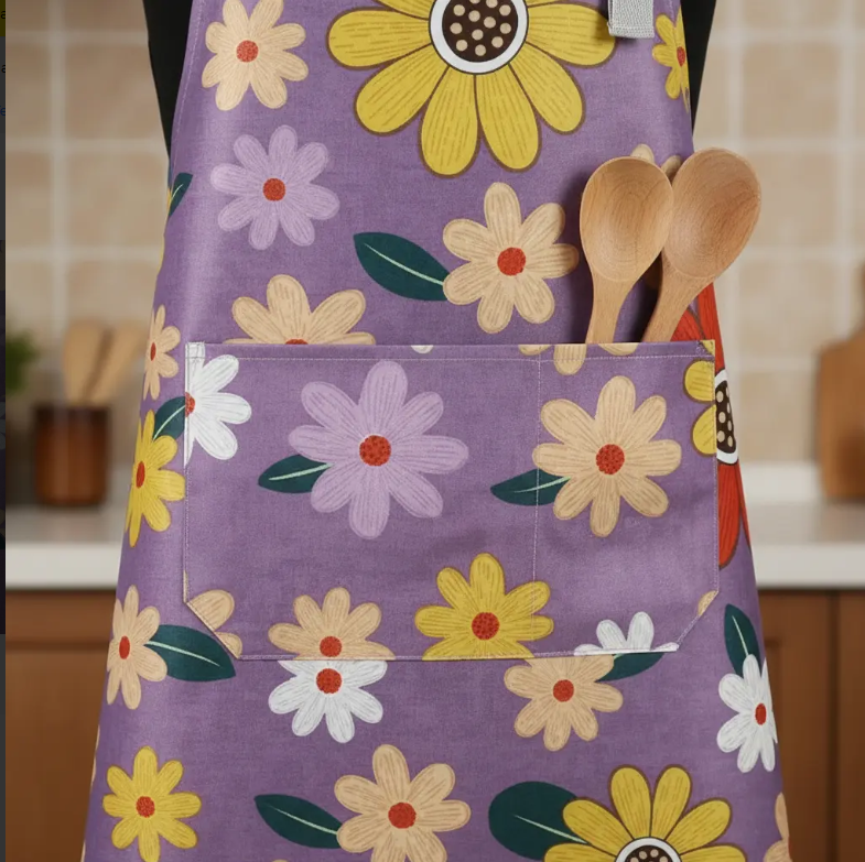 Delantal Cocina Impermeable Flores Ajustable Bolsillo-5