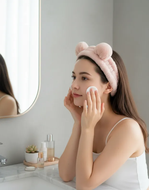 Cintillo De Felpa Con Orejitas Para Skincare Y Maquillaje-2