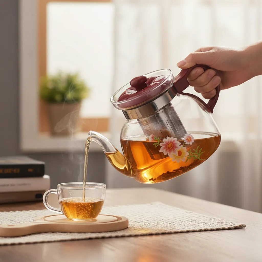 Tetera De Vidrio Con Infusor Floral 1100ml-4