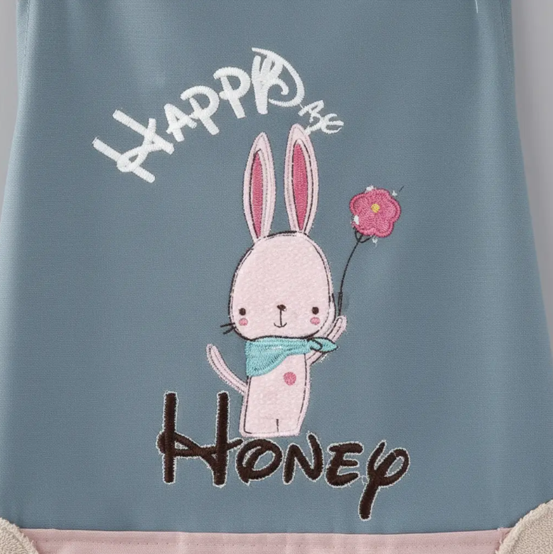 Delantal De Cocina Con Dise o Conejito Y Bolsillo-2