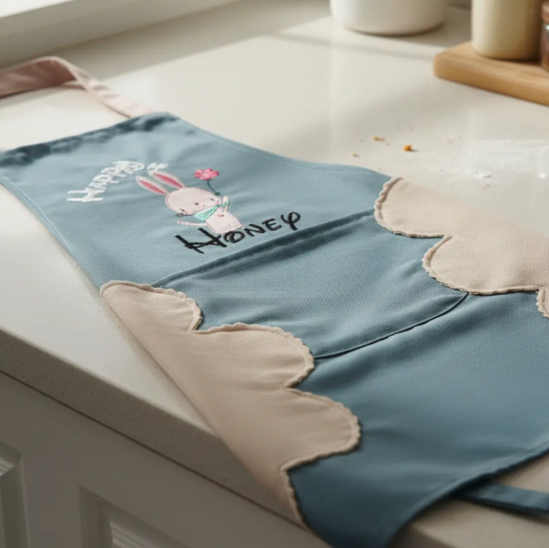 Delantal De Cocina Con Dise o Conejito Y Bolsillo-5