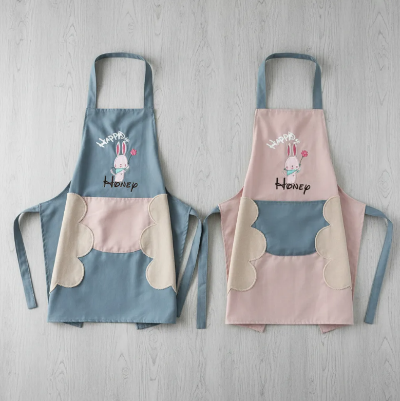 Delantal De Cocina Con Dise o Conejito Y Bolsillo-6