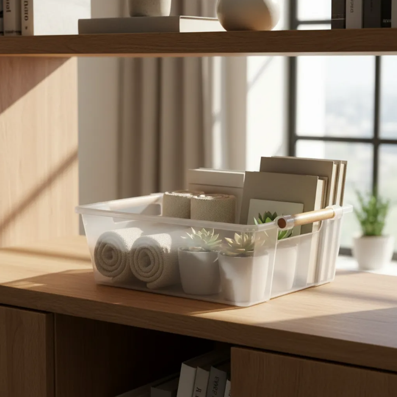 Caja Organizadora Transparente Con Asa-3