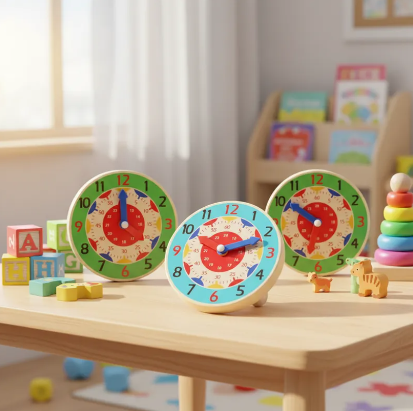 Set x6 Reloj did ctico de madera para aprender la hora 14cm-4