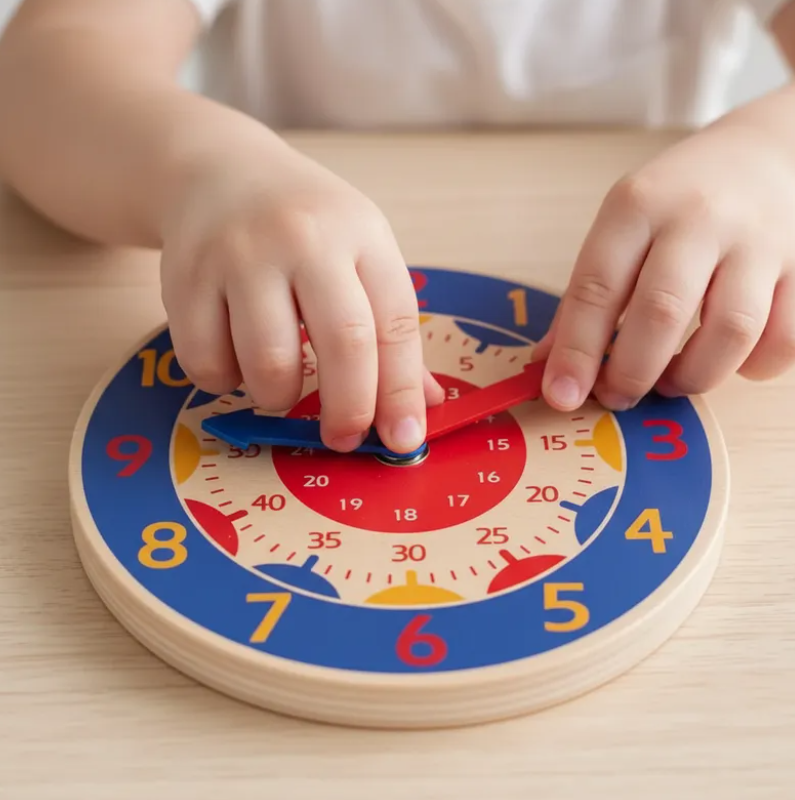 Set x6 Reloj did ctico de madera para aprender la hora 14cm-5