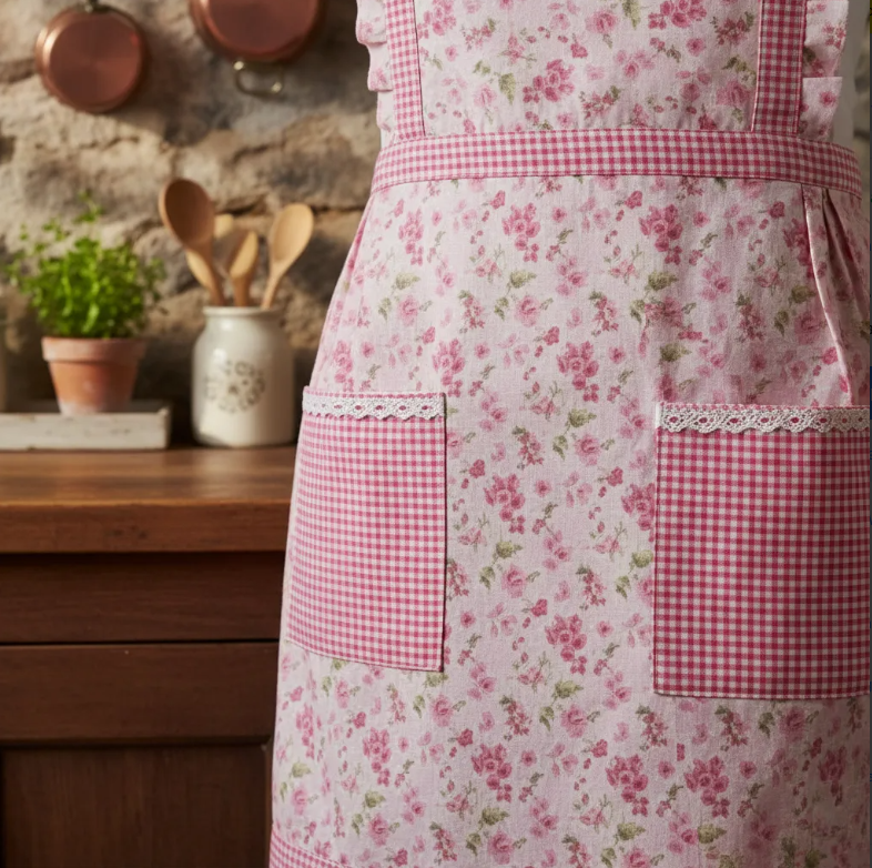 Delantal De Cocina Floreado Con Bolsillos-2