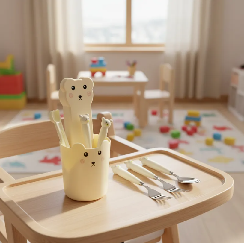 Vaso De Oso Mas Set De Cubiertos Infantiles Y Pinzas Alternativo-2
