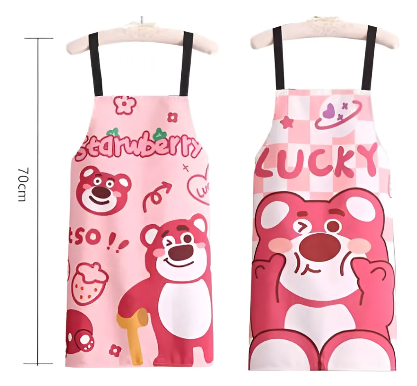 Delantal De Cocina Dise o Oso Rosa Lucky Kawaii Impermeable-2