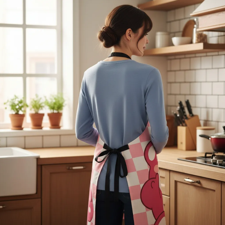 Delantal De Cocina Dise o Oso Rosa Lucky Kawaii Impermeable-3