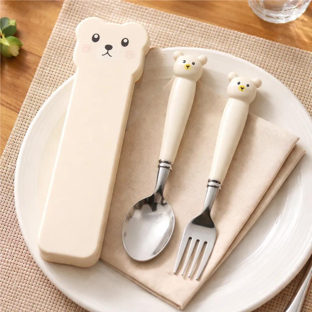 Set De Cubiertos Infantiles Con Estuche Osito 3 Piezas Aleartorio-0