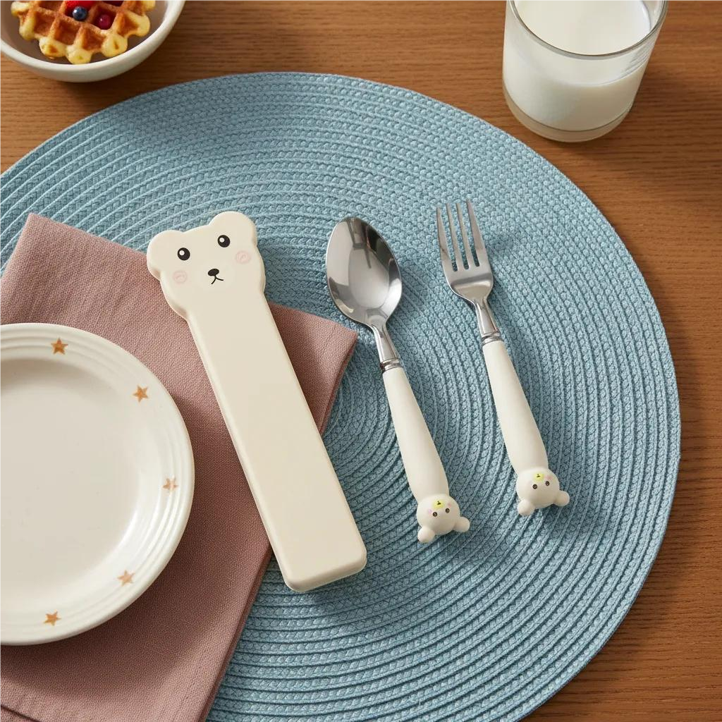 Set De Cubiertos Infantiles Con Estuche Osito 3 Piezas Aleartorio-1