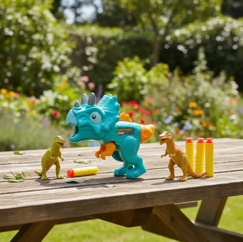 Pistola Lanzador Dinosaurio Triceratops Con Dardos Y Figuras-5