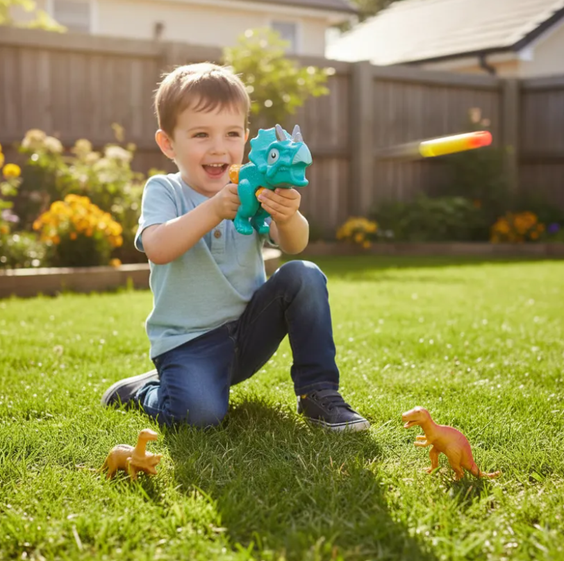 Pistola Lanzador Dinosaurio Triceratops Con Dardos Y Figuras-6