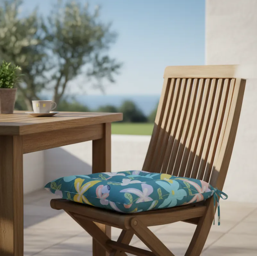 Cojin Para Silla Acolchado Floral 40x40cm Con Amarras-2