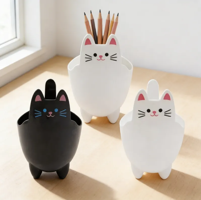 Porta Lapices Organizador Escritorio Diseno Gato 20cm 3pcs-3