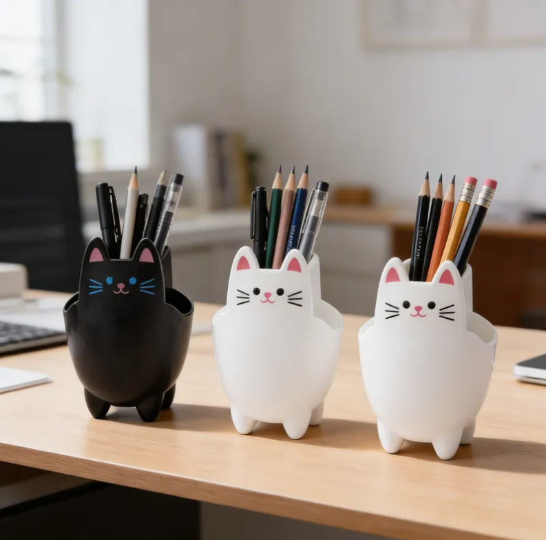 Porta Lapices Organizador Escritorio Diseno Gato 20cm 3pcs-5