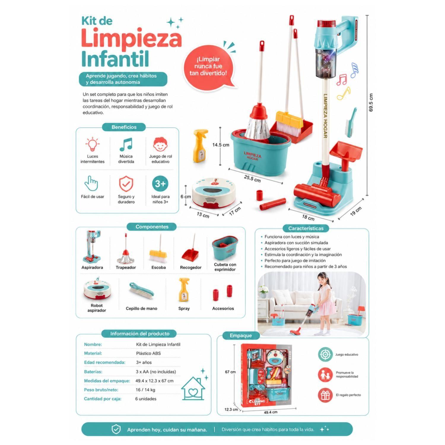 Juguete Set De Limpieza 16pzas Con Aspiradora A Pilas Infantil-3