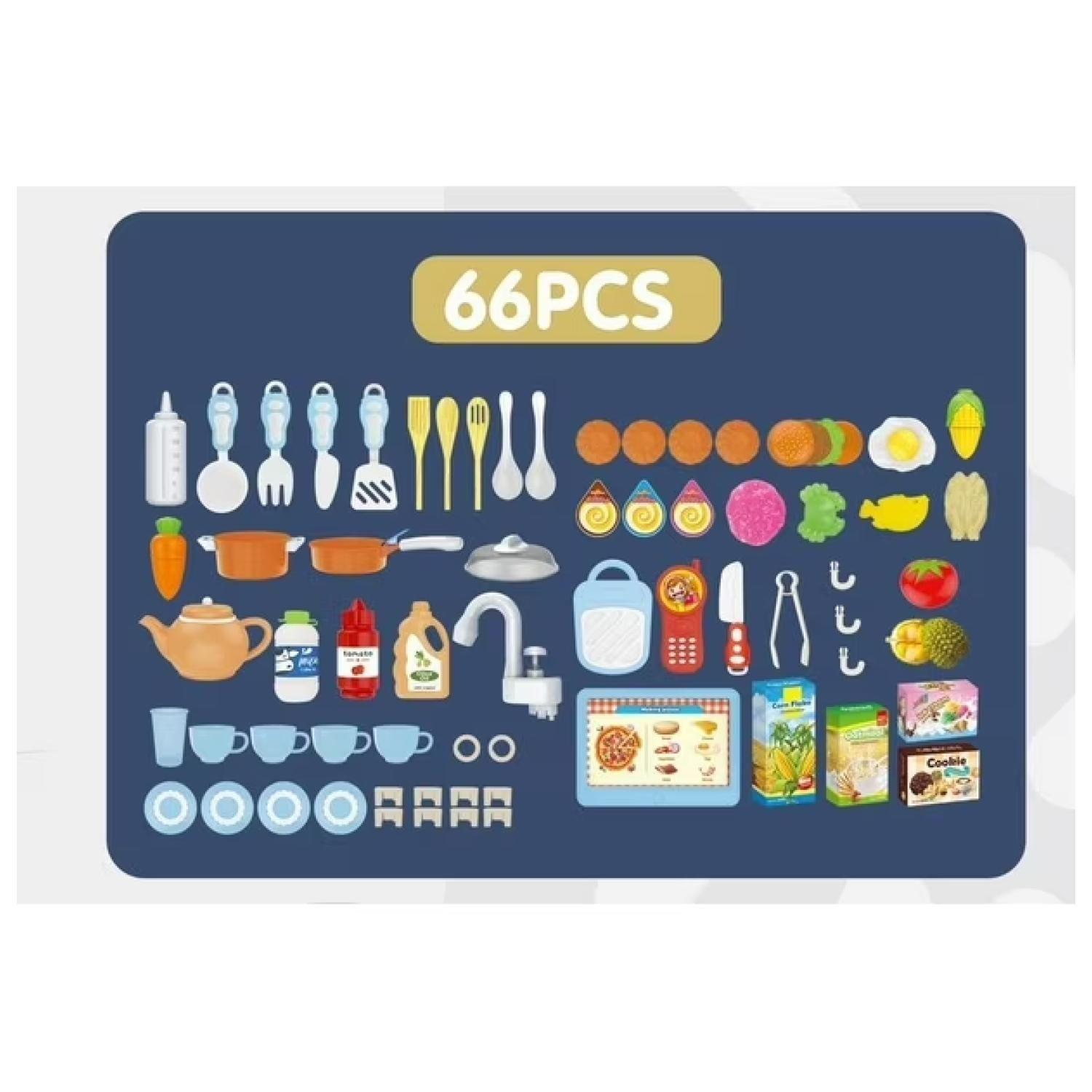 Juguete Cocina 66 Piezas 100cm Interactiva Rosada Infantil-3