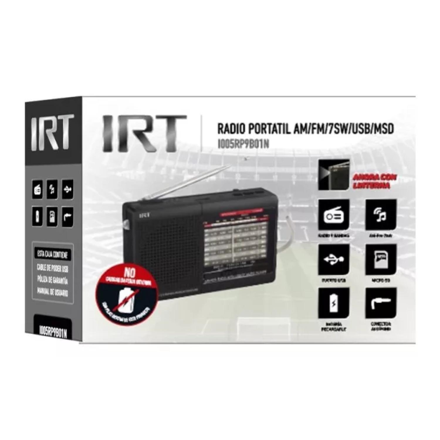Radio Portatil 9 Bandas fm am sw USB Negro IRT-2