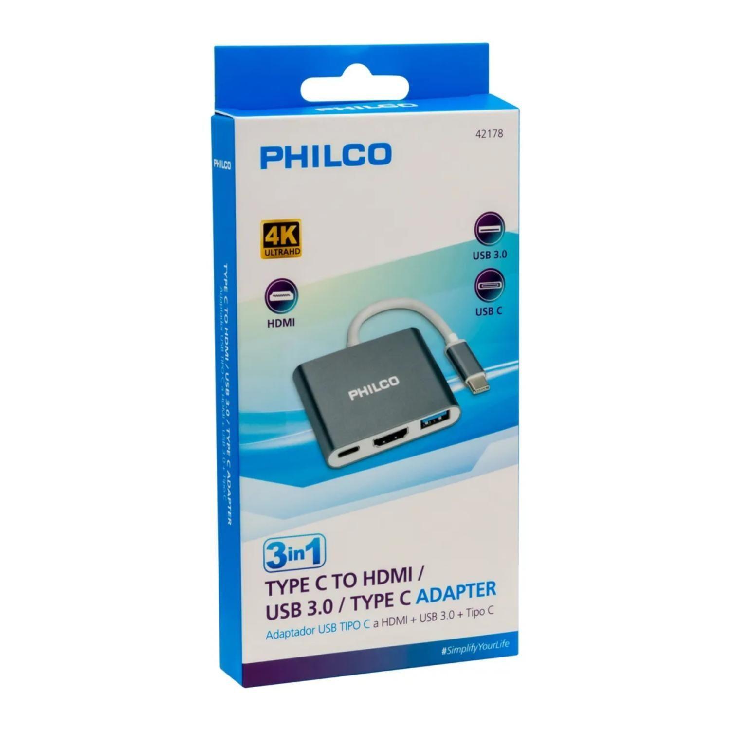 Adaptador 3 En 1 USB C A HDMI USB 3.0 USB C Gris-3