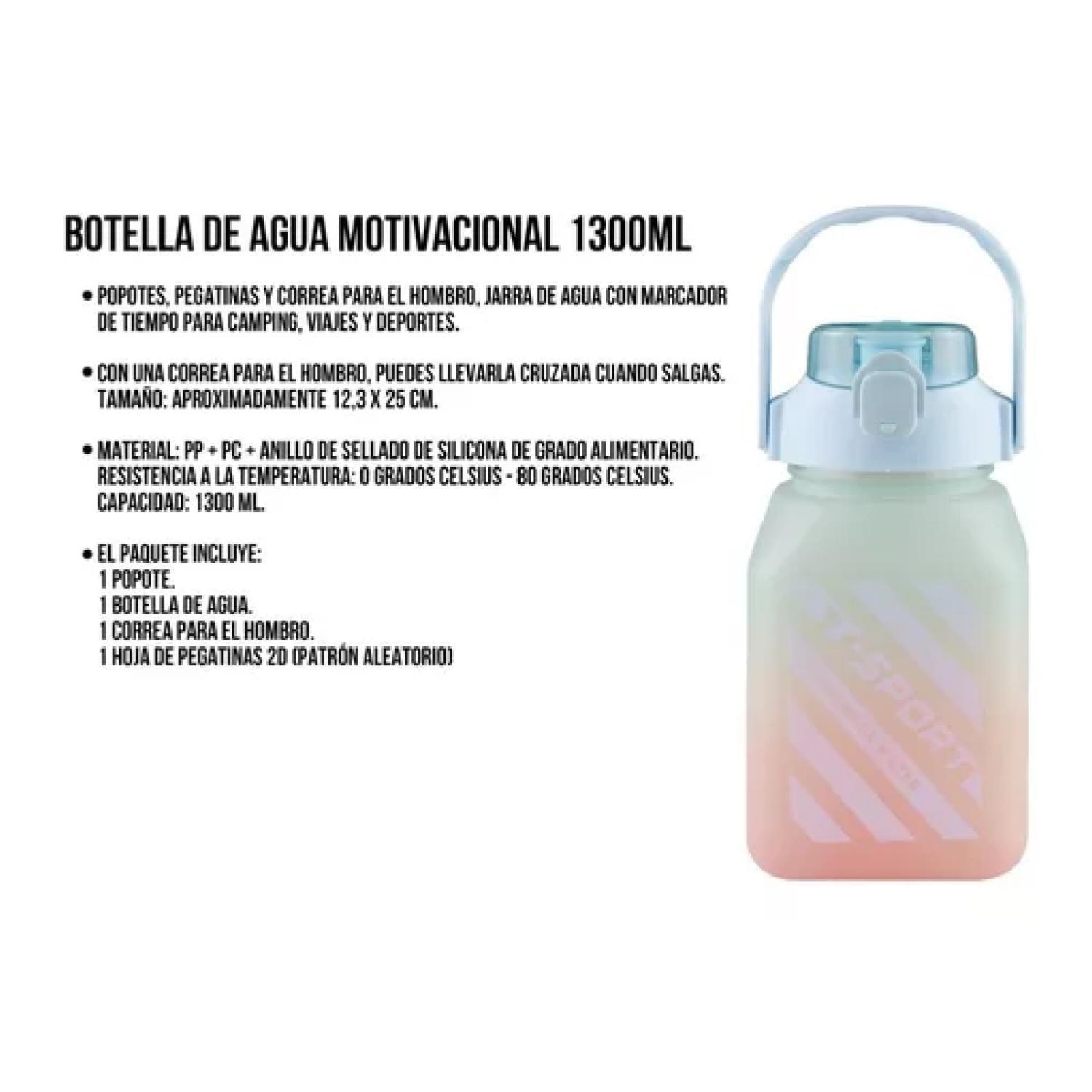 Botella De Agua Motivacional 1500ml Cuadrada Termo Celeste-5