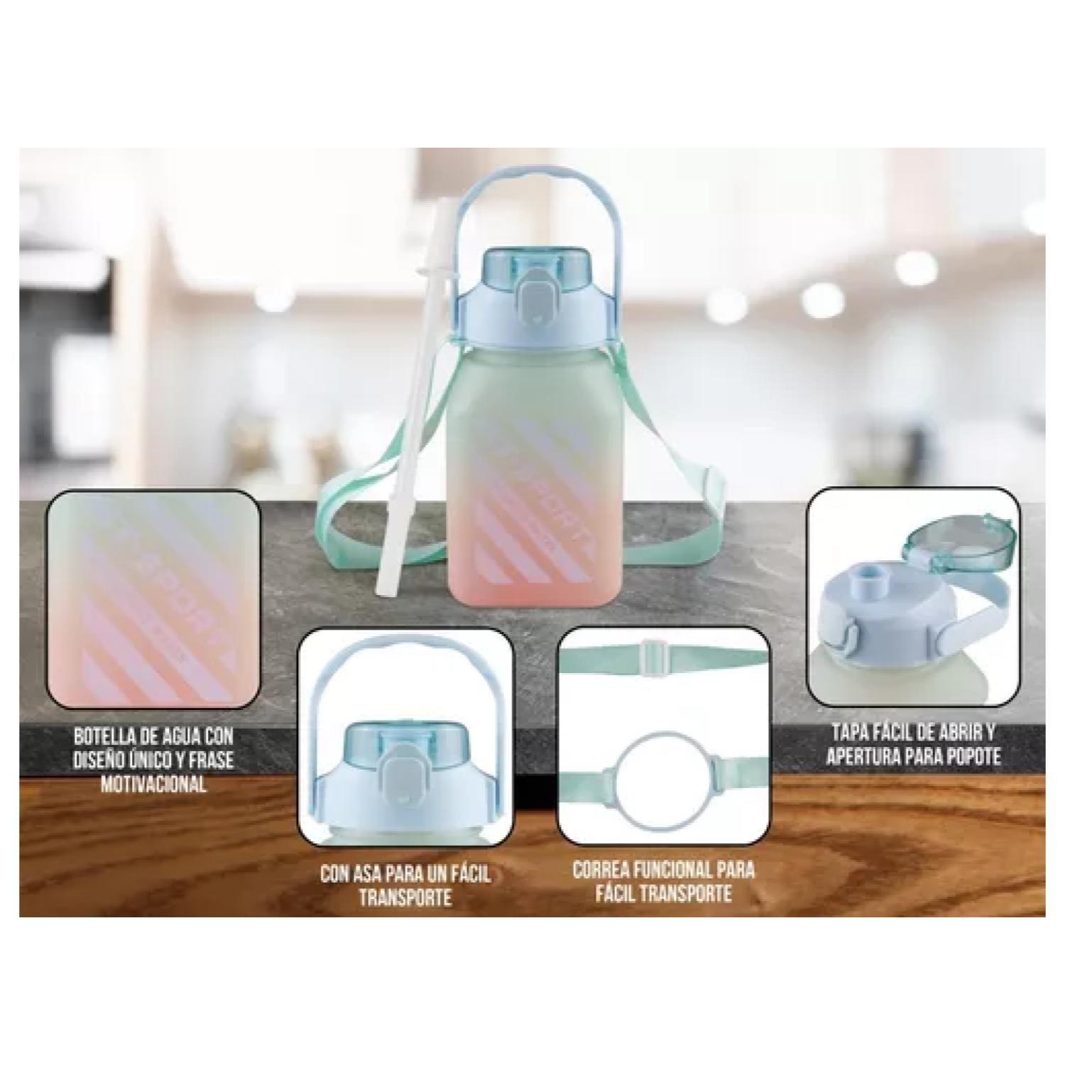 Botella De Agua Motivacional 1500ml Cuadrada Termo Celeste-6