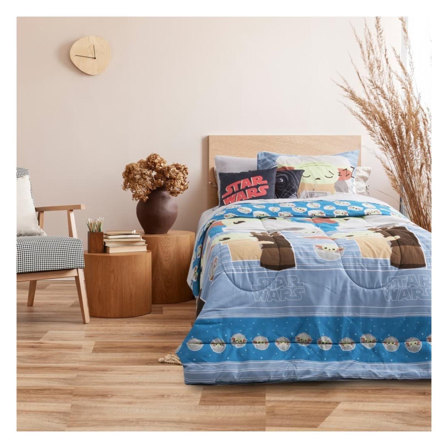 Plumon 1.5 Plazas Microfibra Infantil Azul Grogu Baby Yoda-3