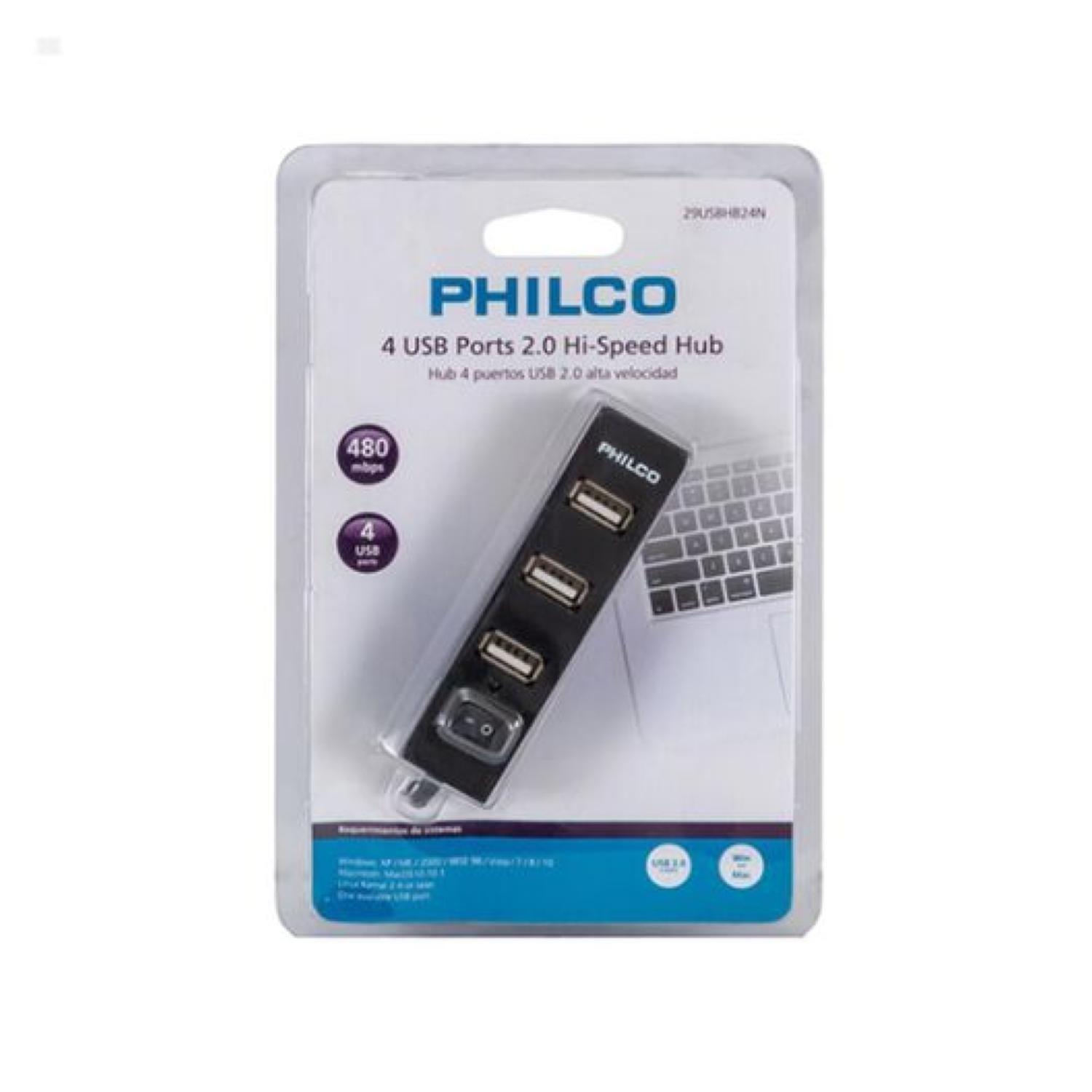 Mini HUB 2.0 4 Puertos USB Con Encendedor Blanco Philco-3