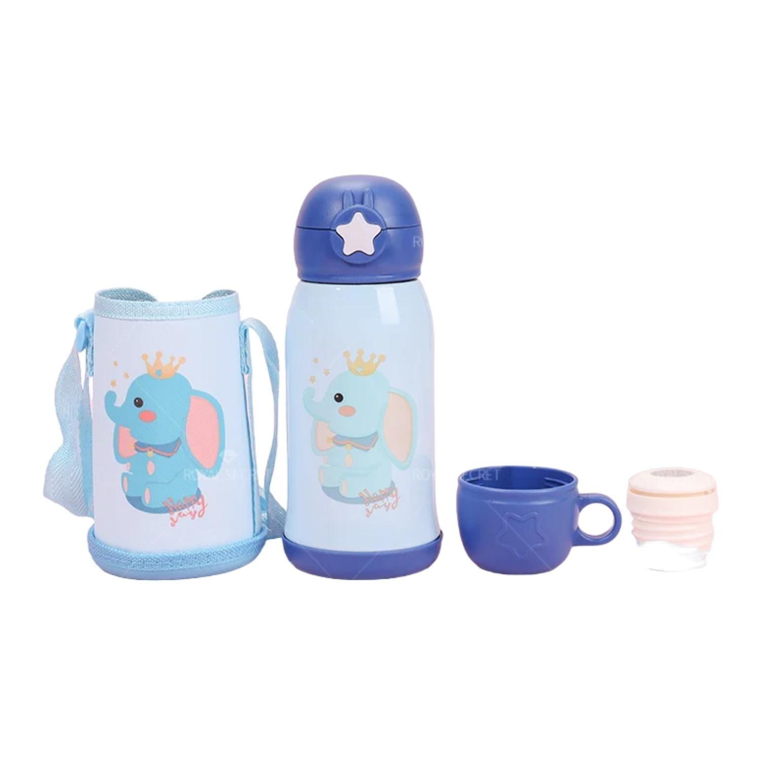 Botella De Agua Infantil 500ml Elefante Termo Azul-1
