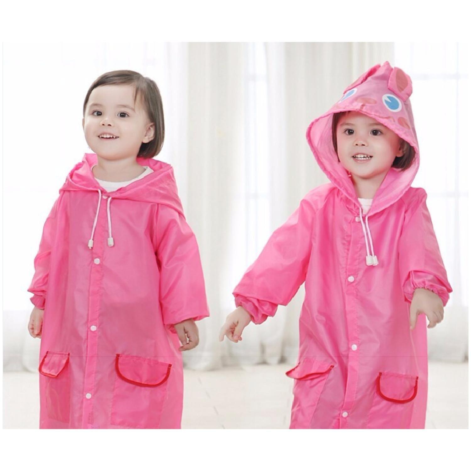 Poncho Impermeable Con Gorro Para Lluvia Infantil Rosado-2