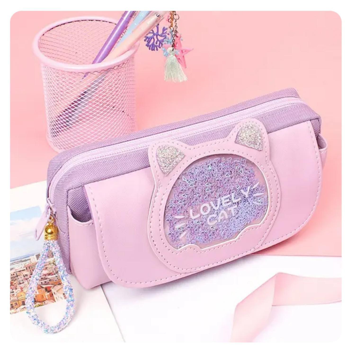 Estuche Cartuchera Diseño Gatito Morado Kawaii-4