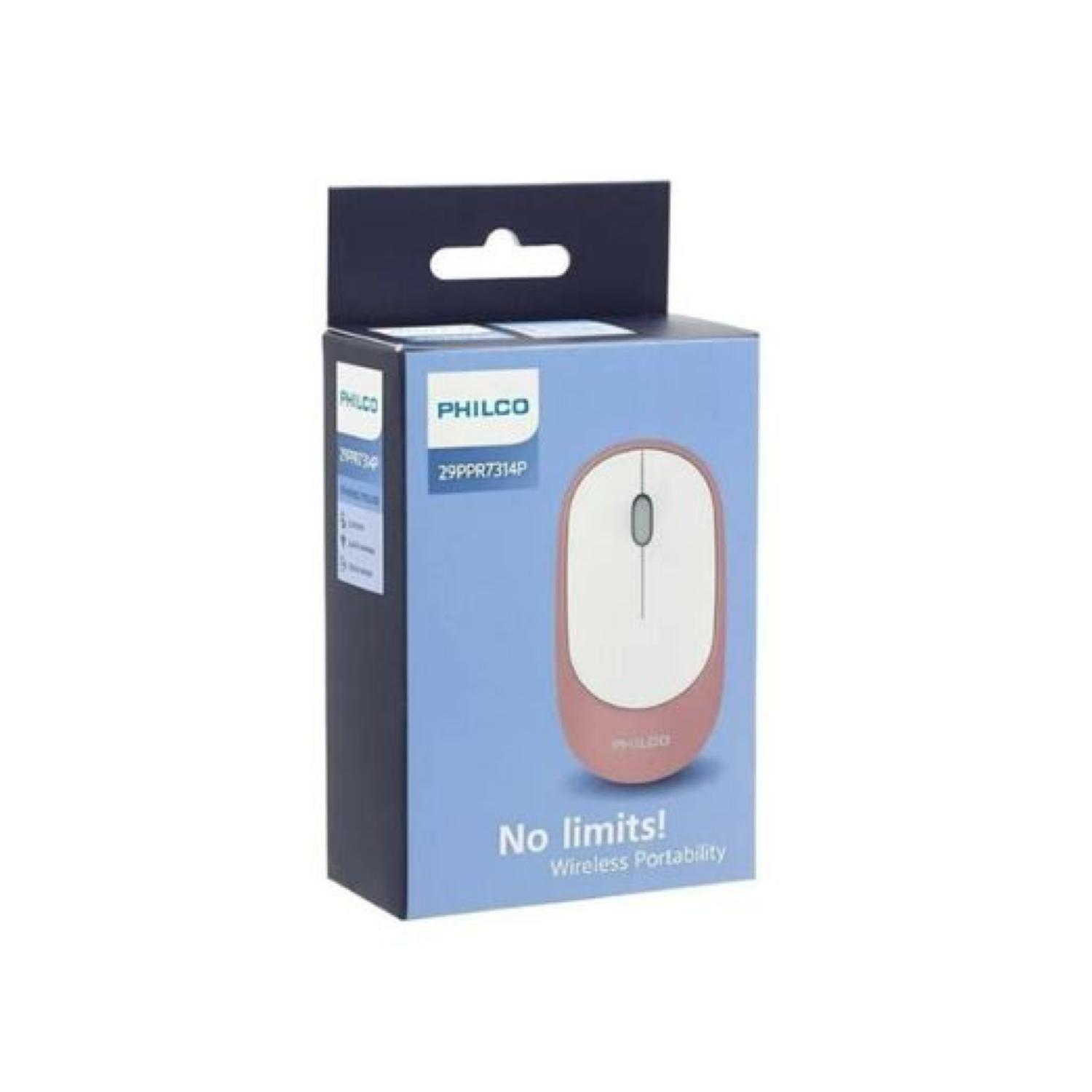 Mouse Inalambrico USB Silencioso 3 Botones Rosado Philco Pro-2