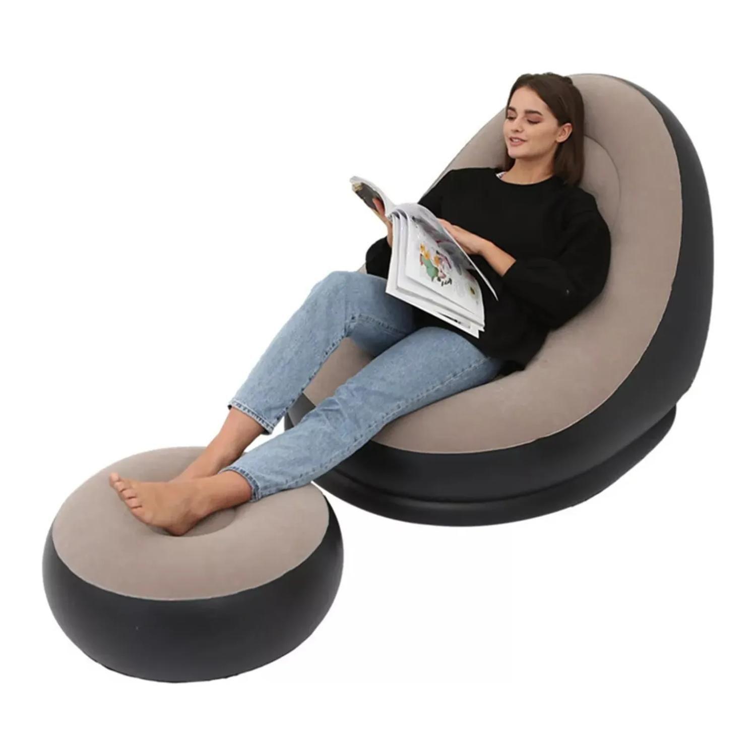 Tumbona Inflable Sofa Inflable Con Reposa Pies Portatil Gris-2