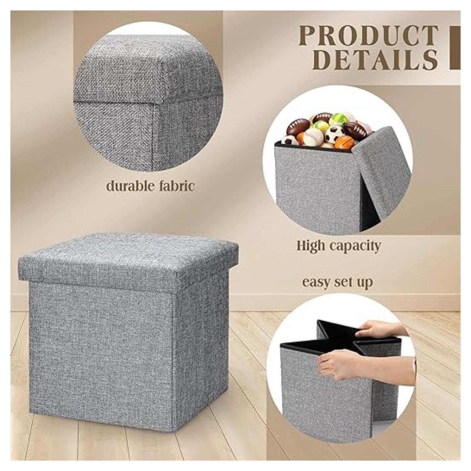 Reposapies De Almacenamiento Plegable Otomano 25x25x25cm-2