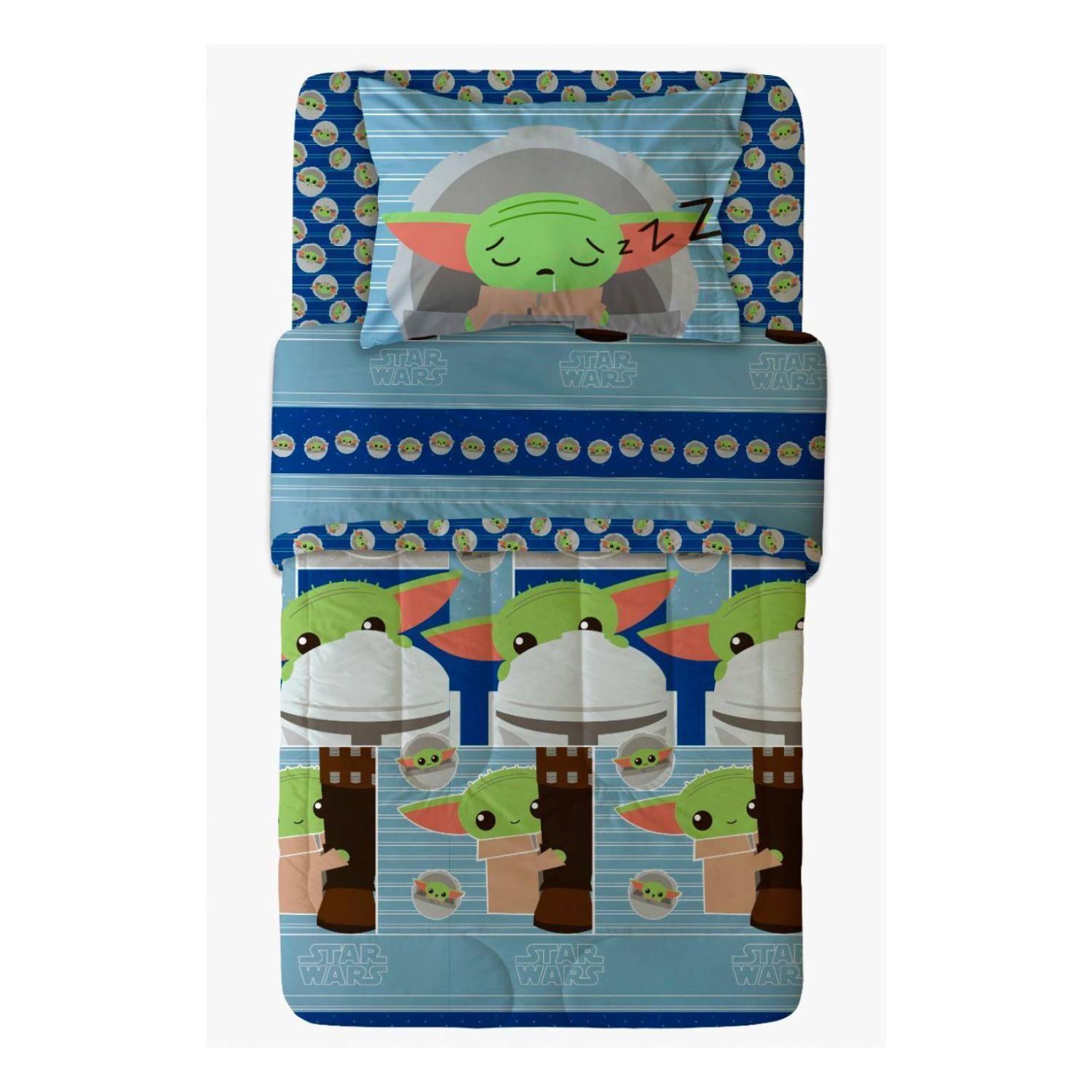Juego De Sabanas 1.5 Plazas Microfibra Infantil Azul Grogu Baby Yoda-1