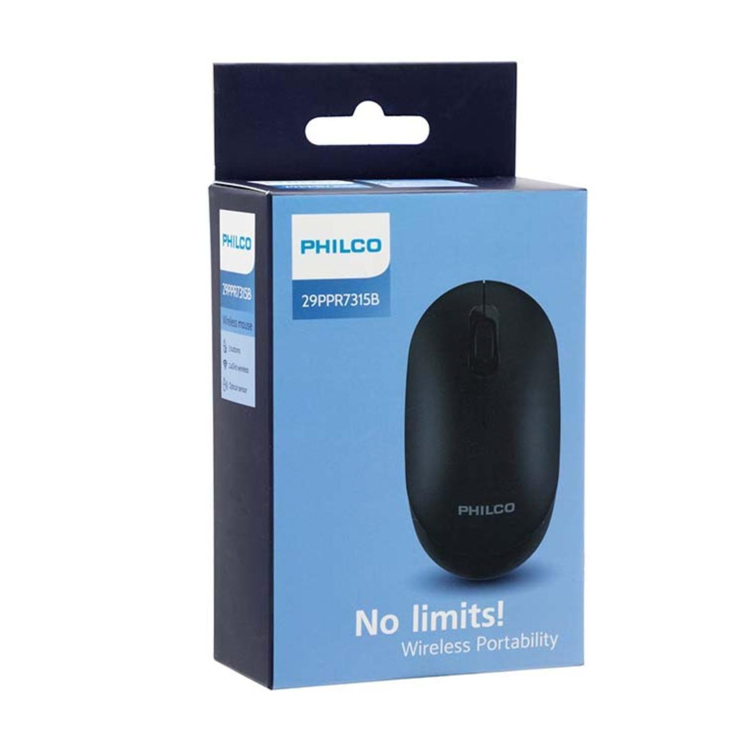 Mouse Inalambrico USB Ergonomico 3 Botones Negro Philco Pro-2