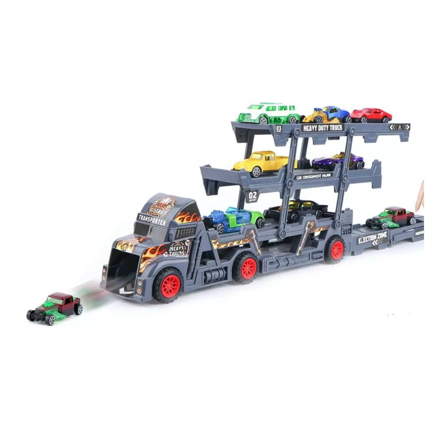 Juguete Camion Transportador Y Lanzador De Autos 9Pzas Infantil-3