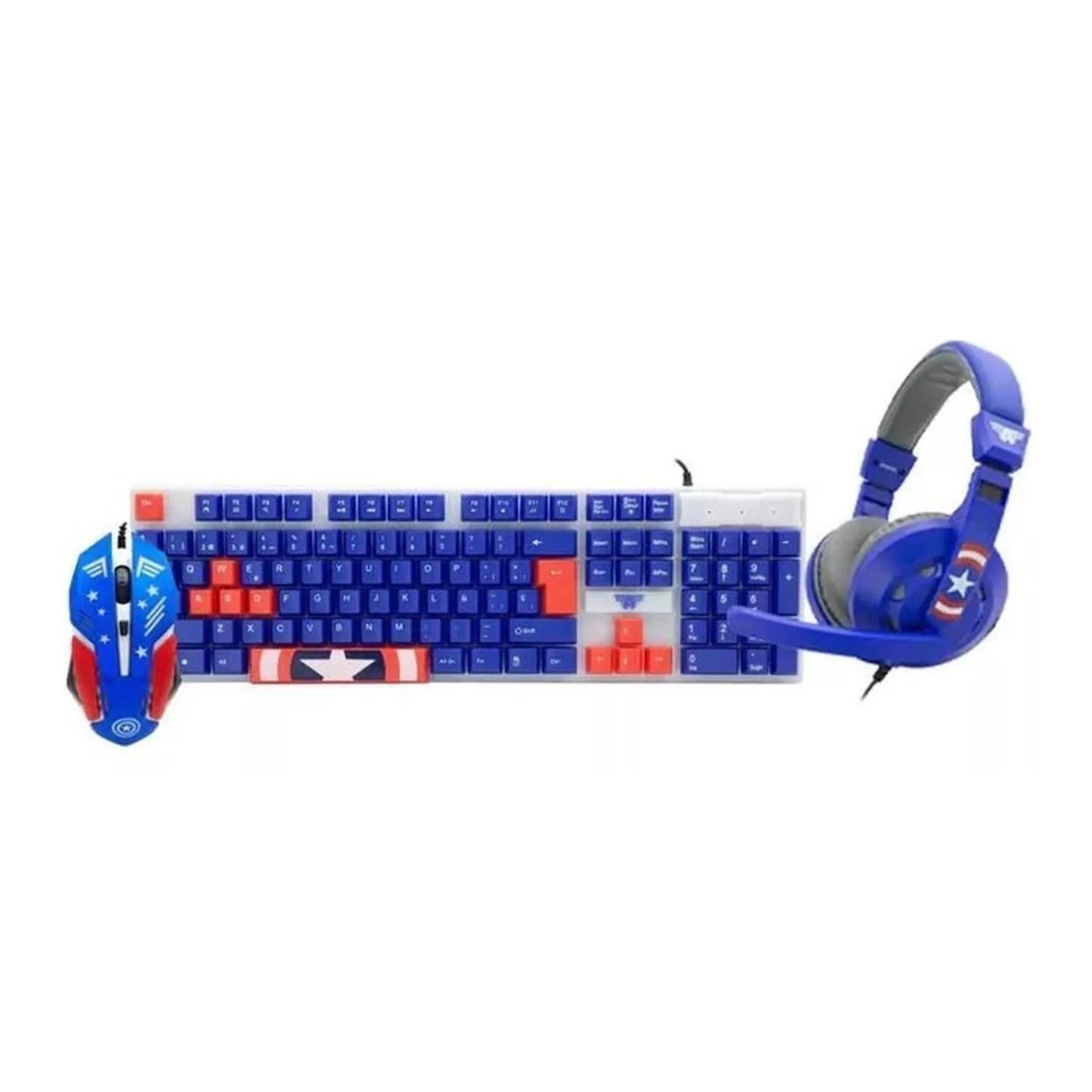 Kit Gamer Teclado Mouse Audifonos Capitan America Infantil-3