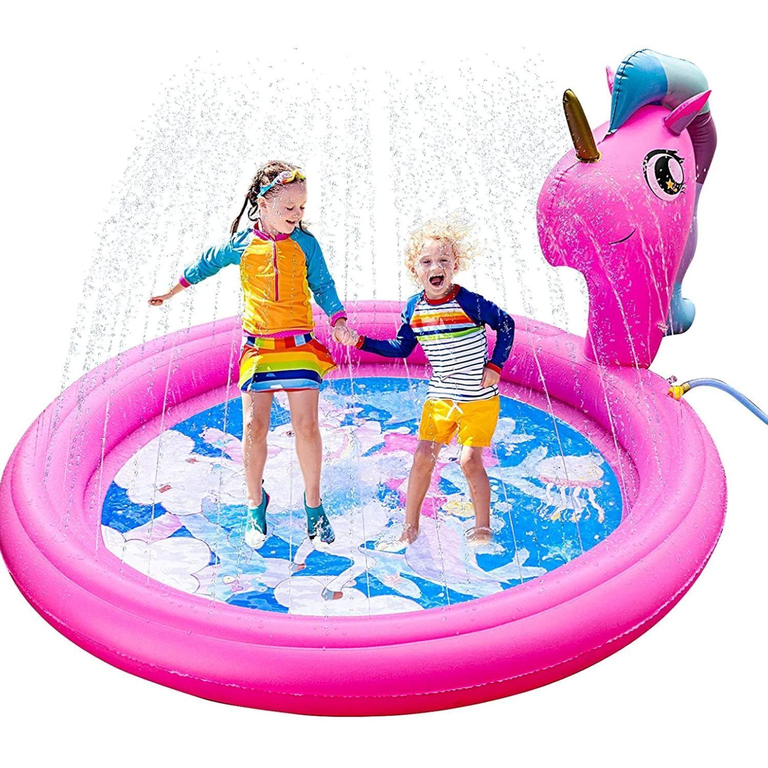 Piscina Inflable Lanza Agua 180cm Infantil Unicornio Morado-1