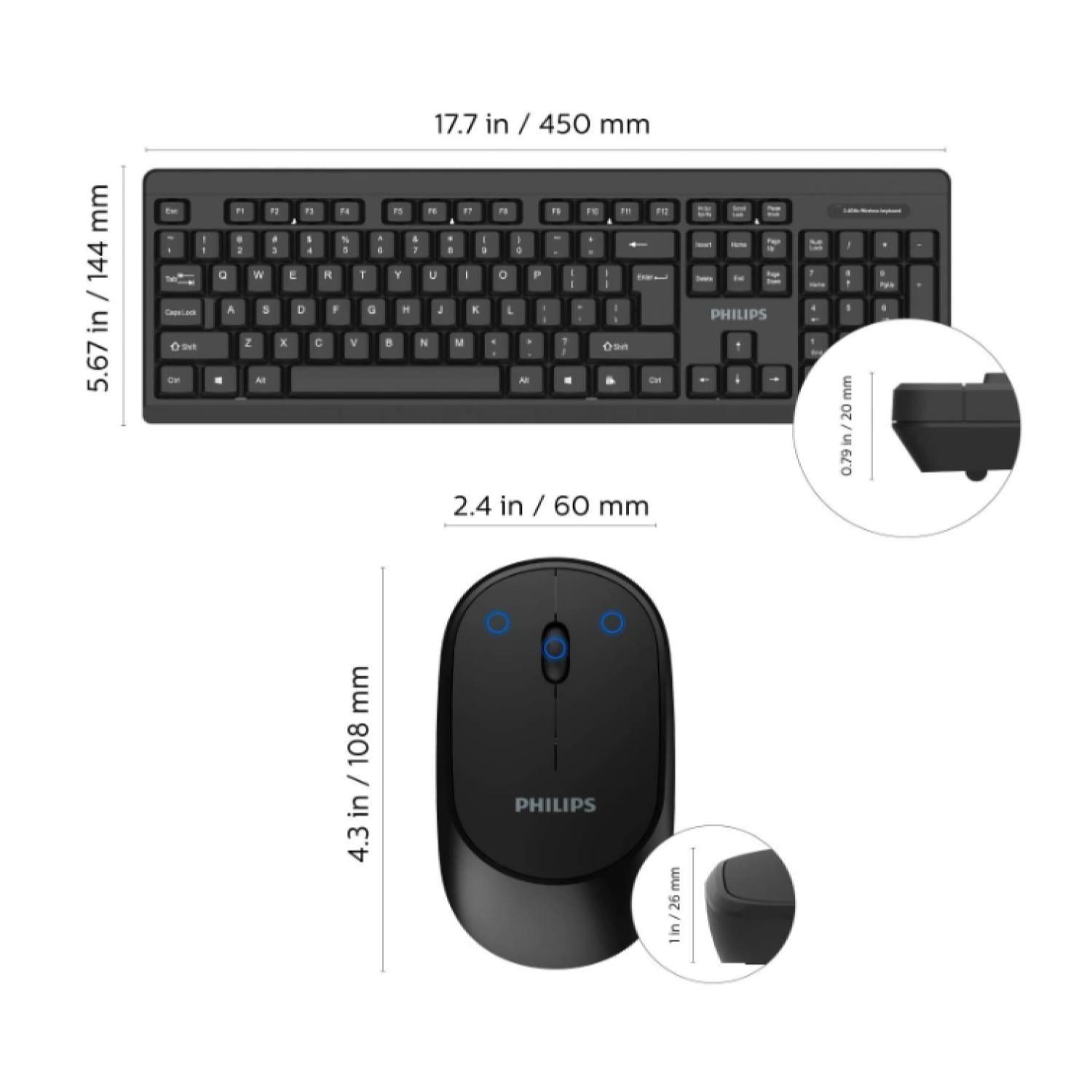 Kit Teclado Y Mouse Inalambrico USB Negro SPT6324 Philips-1