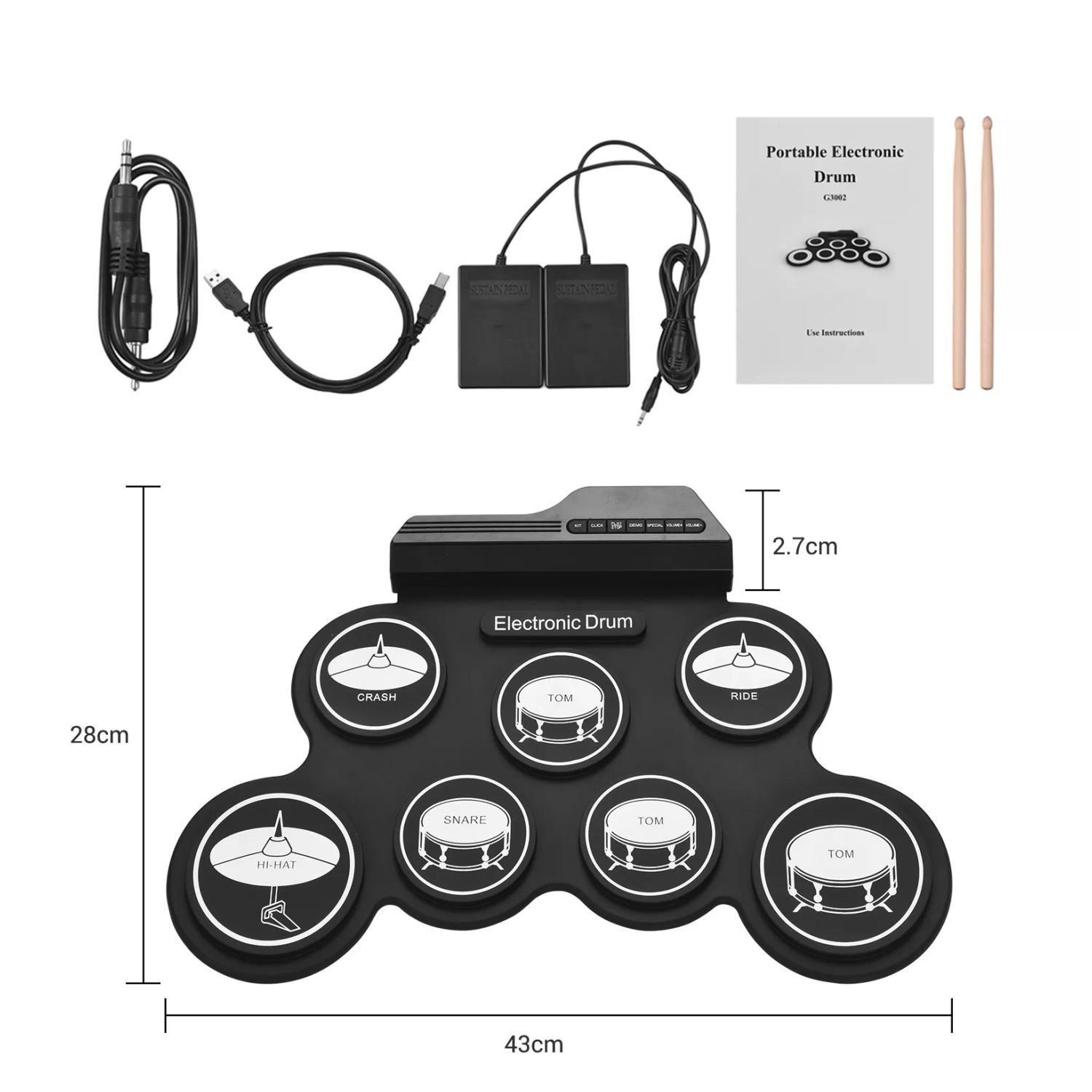 Bateria Electronica Digital 7 PAD 2 Mini Pedales Negro Dblue-3