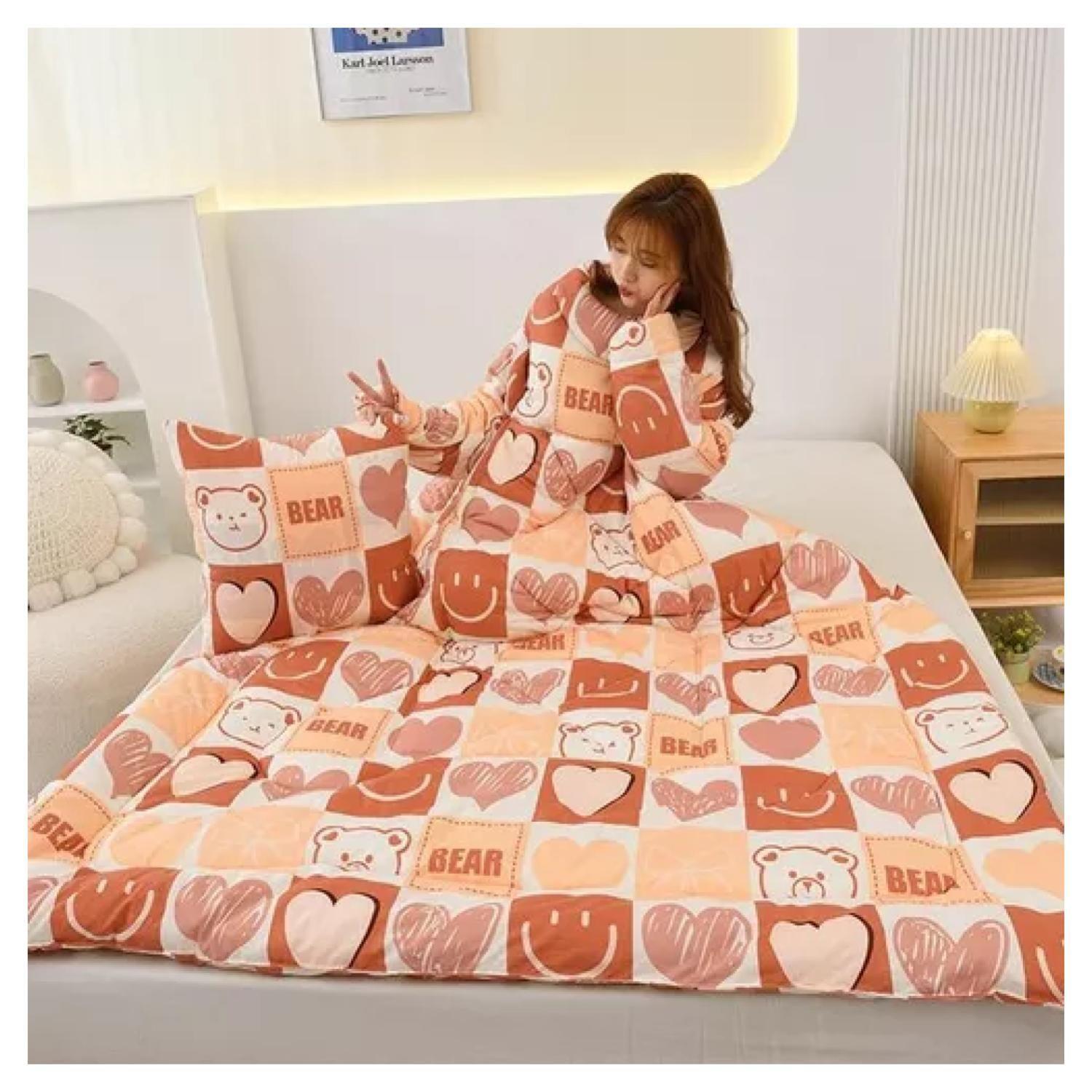 Frazada Manta Cobija Con Manga Convertible 3 En 1 Para Adultos Naranja-0