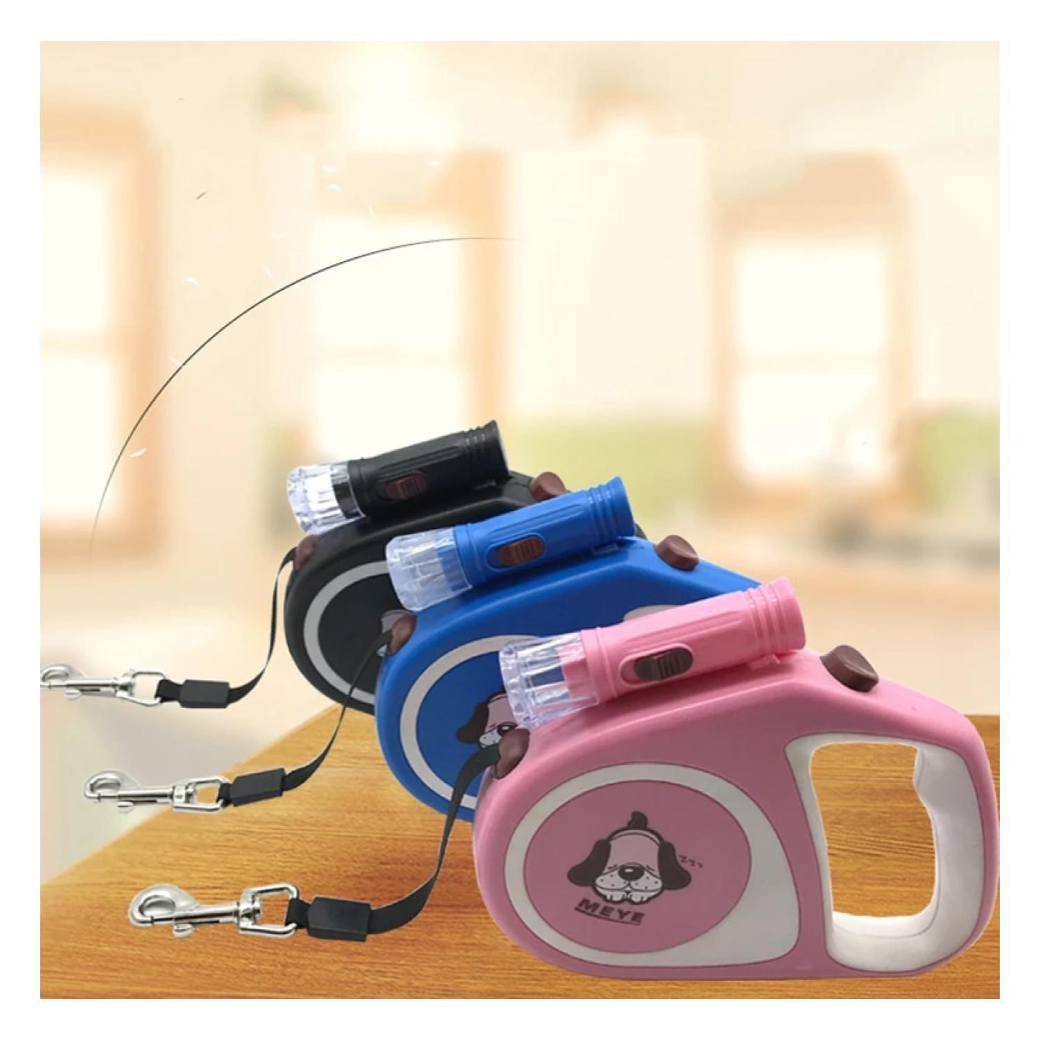 Cuerda Retractil 5M Con Linterna Para Paseo De Mascotas Rosadp-3