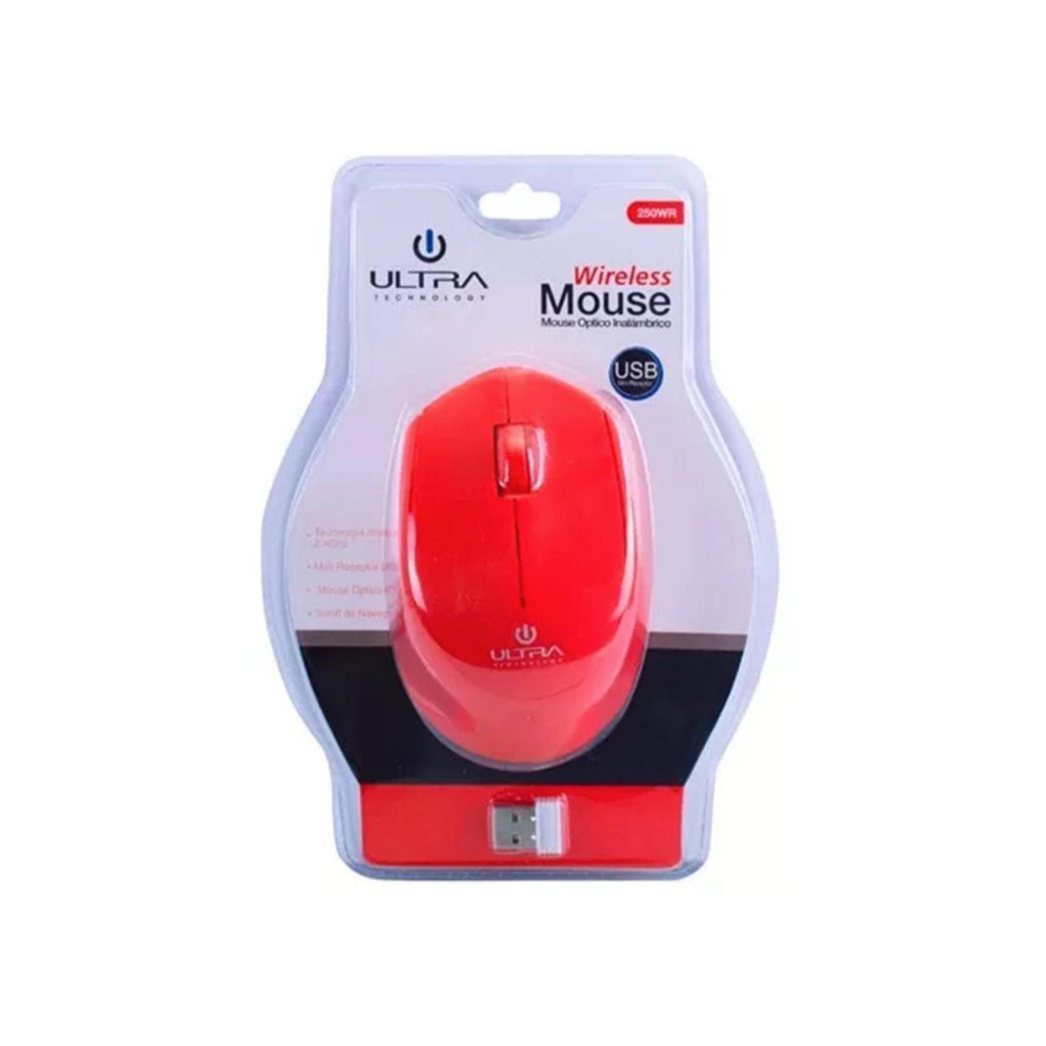 Mouse Inalambrico USB 3 Botones Rojo Ultra-0