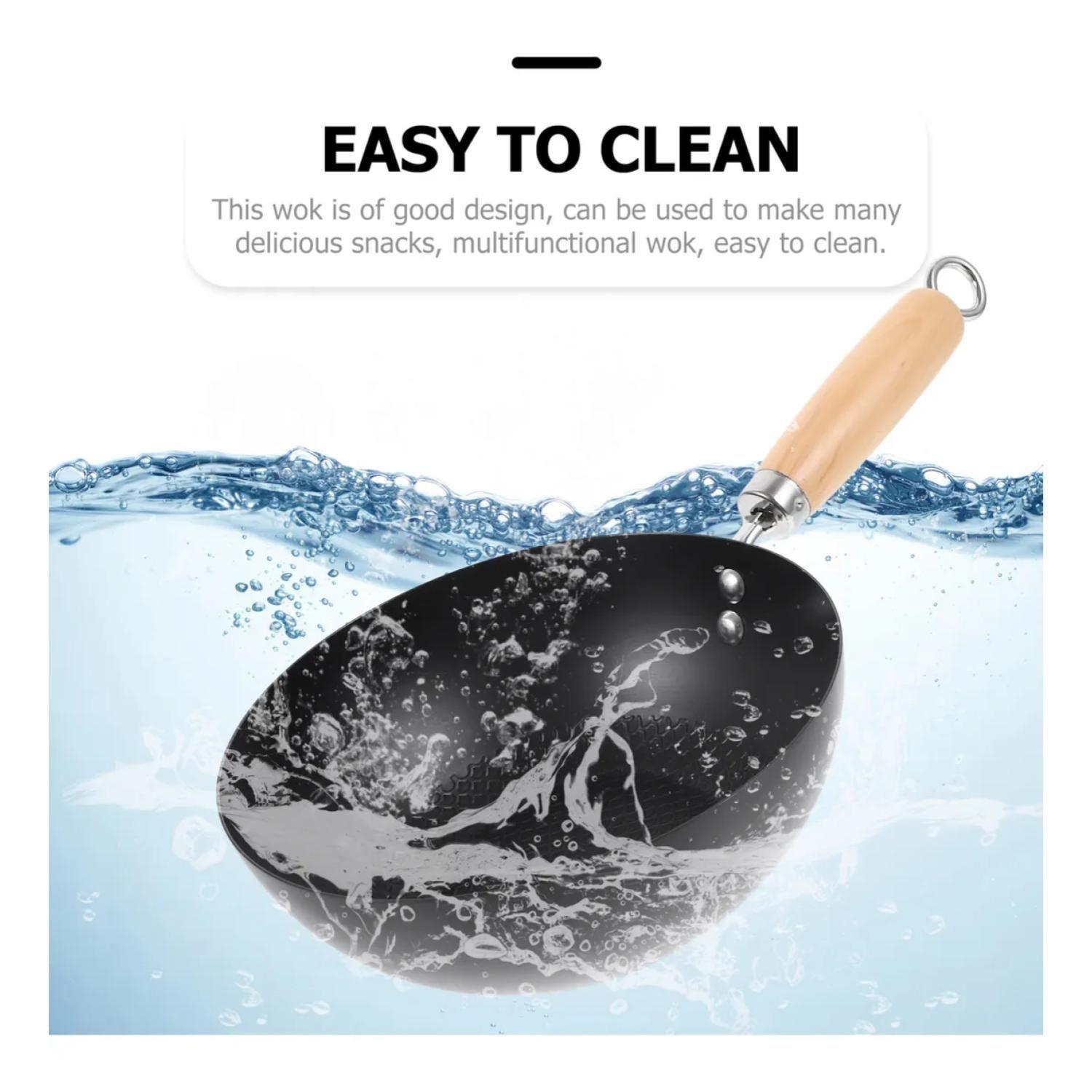 Sarten Wok Antiadherente 20cm Negro Con Mango De Madera-3